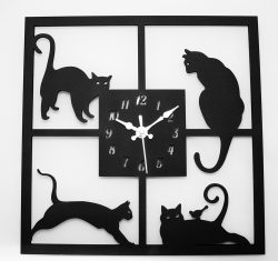 Часы из фанеры настенные четыре кошки